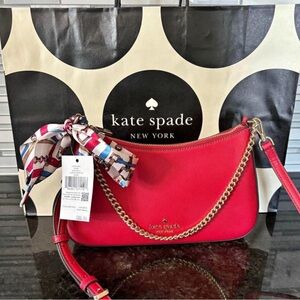 Kate Spade Vibrant Red Shoulder Bag with Chain Detail